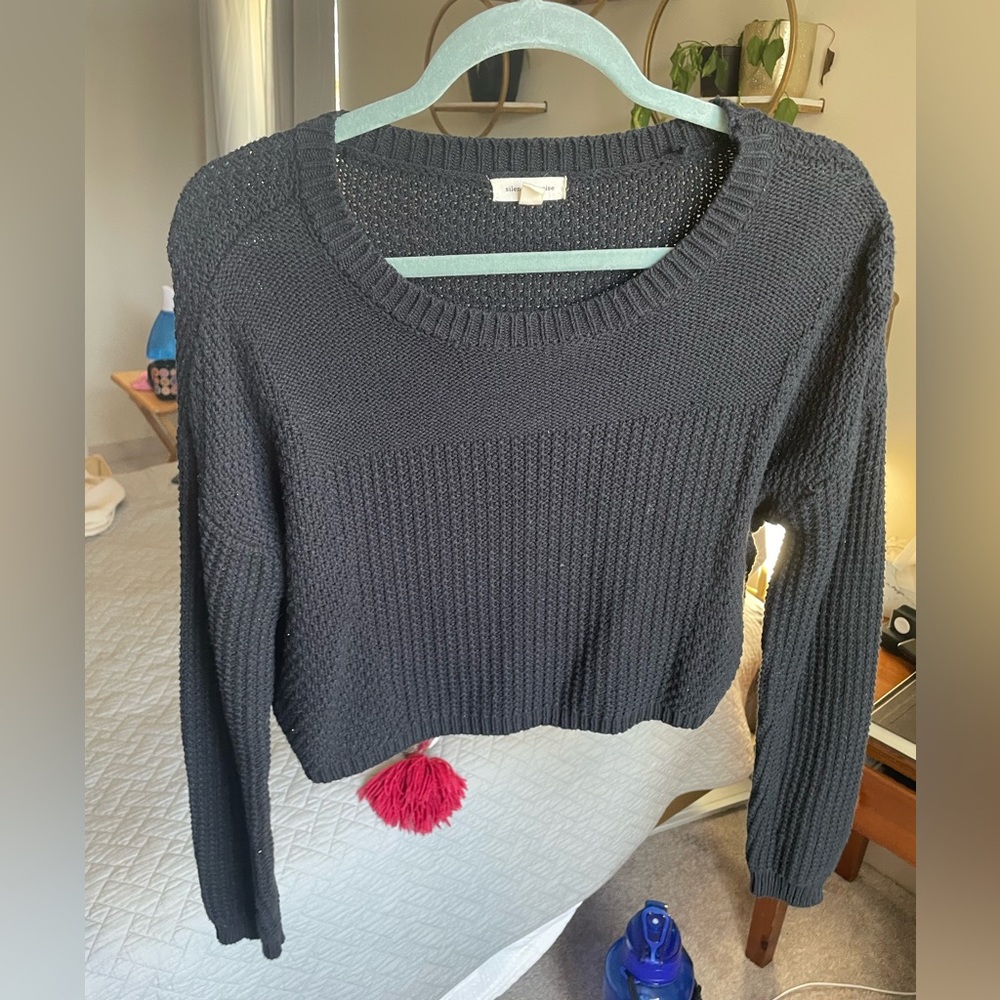 Cropped black crewneck sweater
